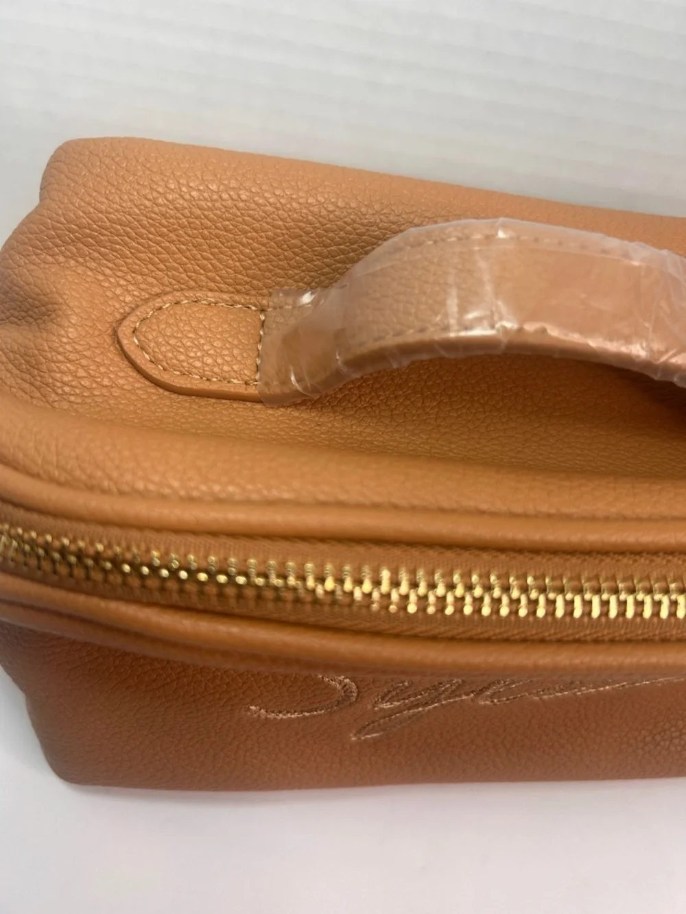 Sylune Classic Makeup Bag , Pebbled Faux Leather ,  Camel Brown